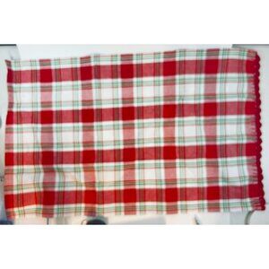 Christmas Red Green Plaid Cotton Kitchen hand Towel hand crochet trim grannycore